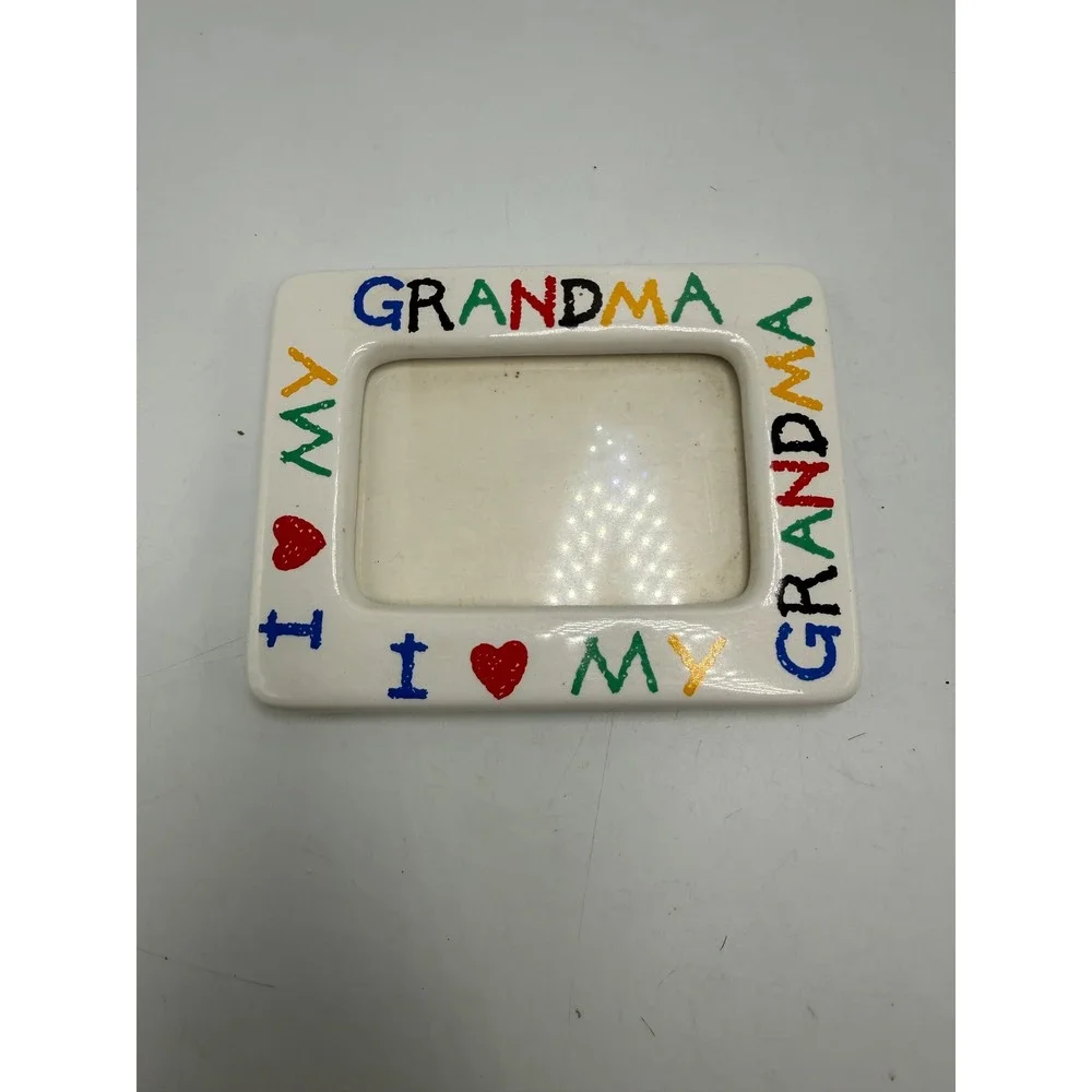 Vintage I Love My Grandma Ceramic Magnetic Picture Frame Colorful Heart Taiwan